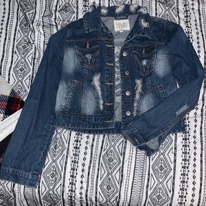 Distressed semi cropped denim jacket